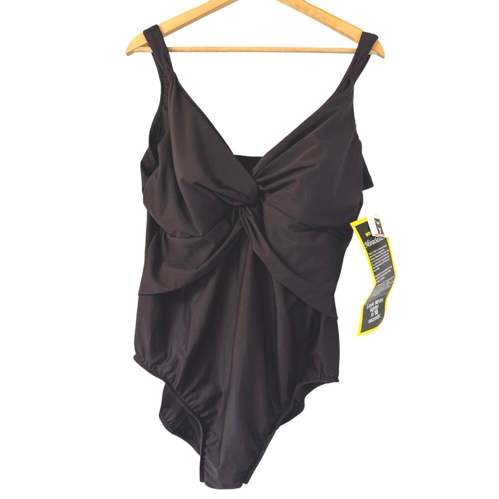 Miraclesuit NWT Brown Twist Front One Piece Swimsuit Tummy Control Plus Sz 24W
